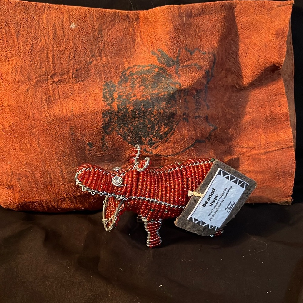 African Beaded Wire Hippo Handmade in Uganda
